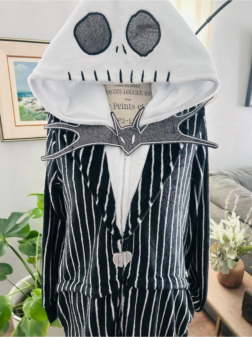 Disney Jack Skellington Black and White Striped Kids Footie Pajamas